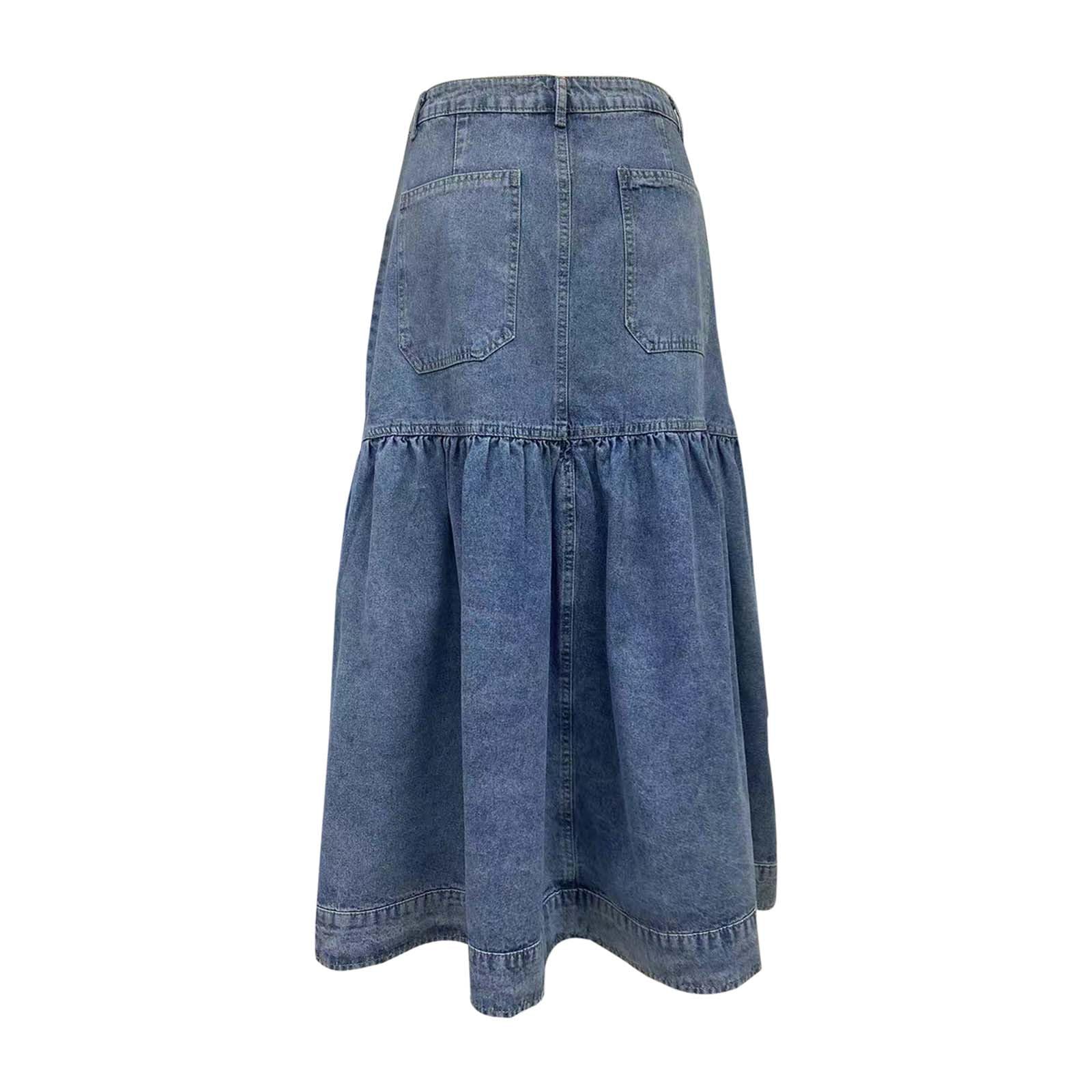 Sommer Rock Damen - High Waist A-Line Denim Rock Langer lässiger Street Style Fashion