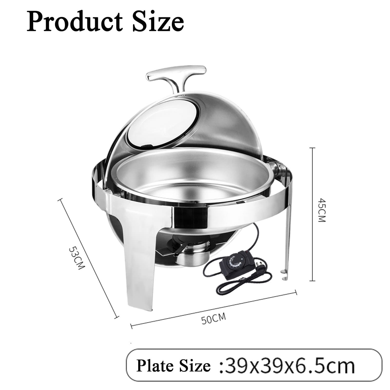 Scaldavivande Elettrico in Acciaio Inox R con Coperchio in Vetro, Contenitore Termico Professionale per Scaldavivande A Buffet, Piastra Riscaldante per Servire, Colore Rotondo