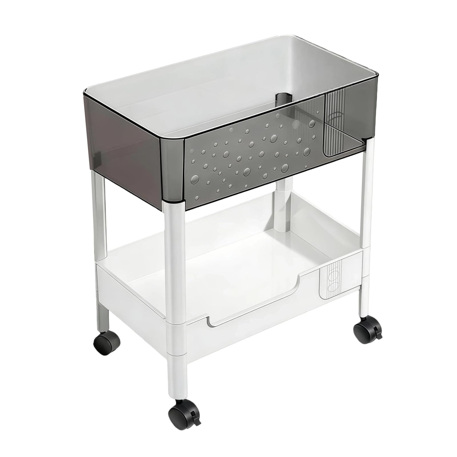Photo 1 of 2 Tier Rolling Cart with Wheels for Under Desk Storage, Heavy Duty Plastic Short Small Utility Cart for Small Space Bathroom Vanity Makeup Organizer Pantry, 4.7'' Deep Baskets for Tall Bottles