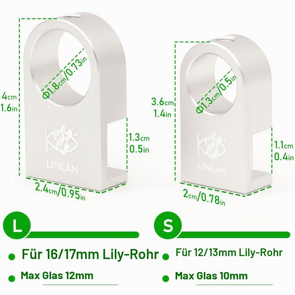 LINLAN 304 Edelstahl Lily Pipe, Einlauf & Auslaufset mit Mini-Aluminiumlegierung Rohrhalter, 360° Drehbarer Auslauf, passend für 16mm ID Filterschlauch, für Rahmenlose Aquarien (mit Skimmer)