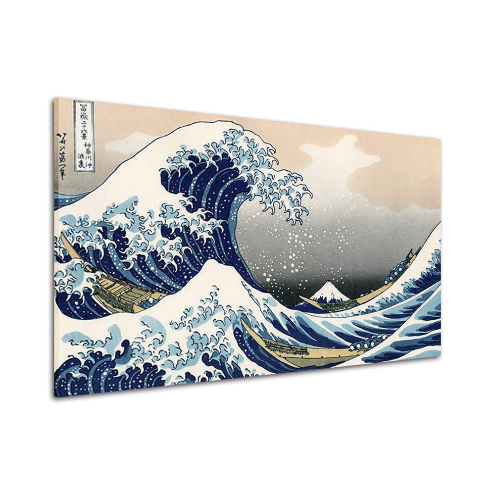 RINWUNS Wall Art The Great Wave off Kanagawa Canvas Print Japanese Wall Painting Poster Artwork Picture Framed Modern Home Decor for Living Room Bedroom Ready to Hang 1 PC 16x24inch