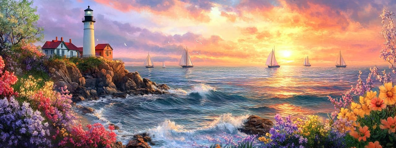 Bimkole Large Diamond Art Kits for Adults Lighthouse, Full Drill 5D DIY Rhinestone Embroidery Set Paint with Diamonds Landscapes by Number Kits Cross Stitch Home Wall Craft Decoration 30x80 cm