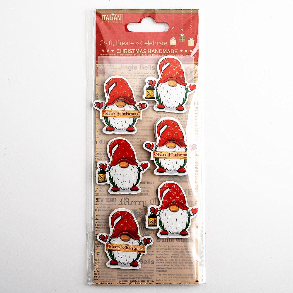 Italian Options 4cm Merry Christmas Nordic Santa Christmas Craft Decorations - Self Adhesive (6 pcs)