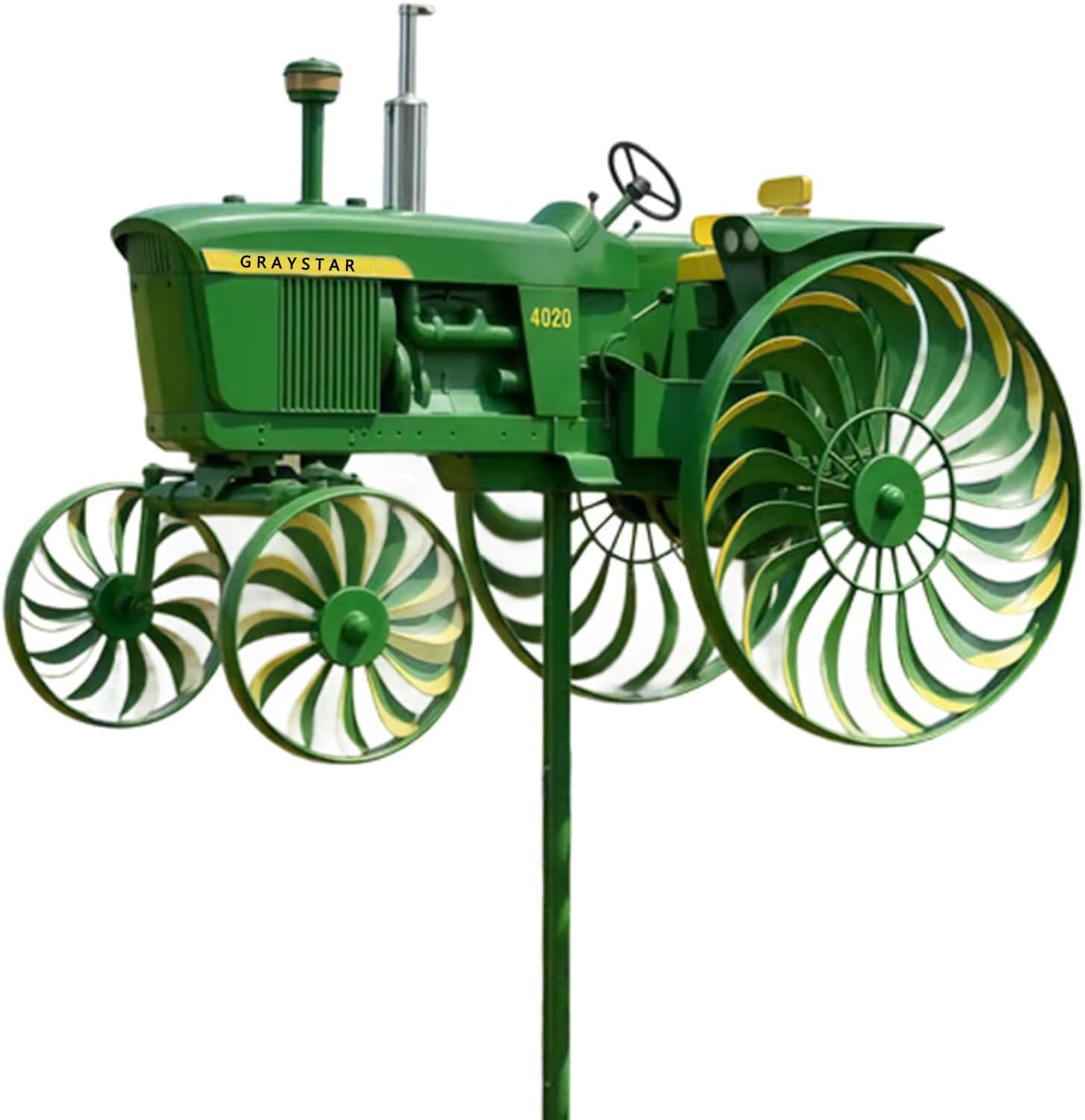 Flat Garden Wind Spinner, Green Tractor Windmill Stake with Rotating Wheels for Patio Yard Garden, Unique Outdoor Sculptures Ornament Gift for Friends Family (Motorcycle)