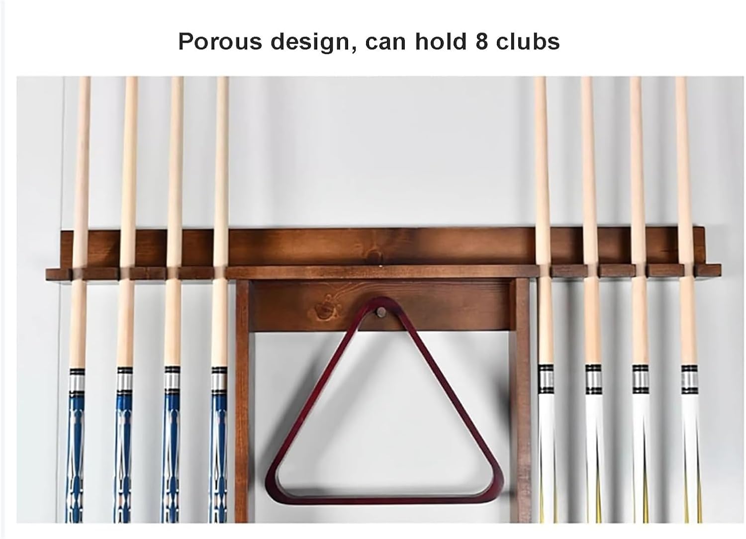 Pool Stick Holder Holds 8 Pool Cue Sticks Pool Cue Rack,Solid Wood Billiards Accessories for Billiard Room Club Bar(Brown)