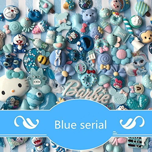 AMOBESTER 50PSC Mixed Size Resin Flatback Cabochon Decoration Kit/Set Ocean Blue Serial