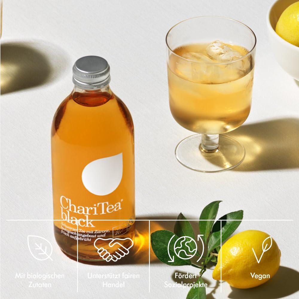 Charitea - Black - Fairer Eistee mit besten Bio Zutaten - Leckeres Erfrischungsgetränk in Glas Flasche - Biologisch angebauter Tee (24 x 330ml)