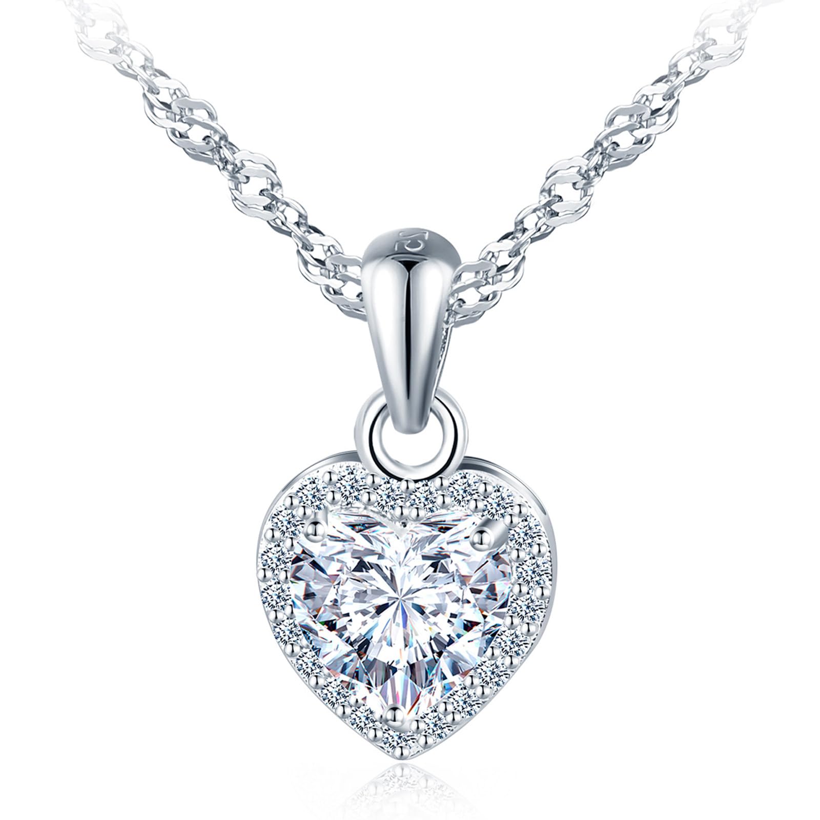Collana con Zircon da Donna in Argento 925, Ciondolo Pietra a Taglio rotondi/a forma di cuore/a forma di fiore/ovali/a goccia/quadrati con Catena 45cm
