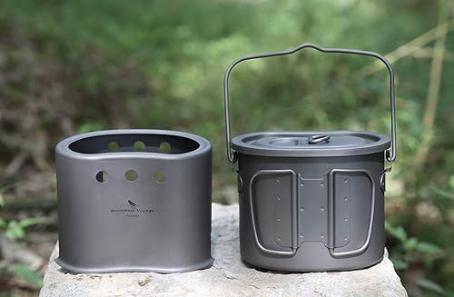 Miniatura 9 de Boundless Voyage Olla de titanio con estufa de leña, taza ultraligera con tapa para acampar al aire libre, picnic, senderismo, mochilero, 27.1 fl