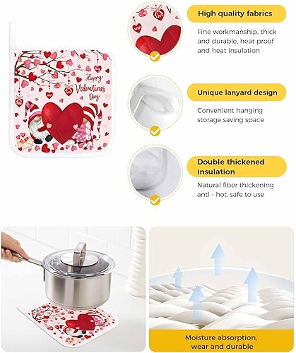Miniatura 2 de 4 Packs Gnomes Love Pot Holders Sets for Kitchen,Oven Pan Plate Bowl Pads Heat Proof Mat with Hanging Loop,Terry Cloth Potholders Soft Grip for