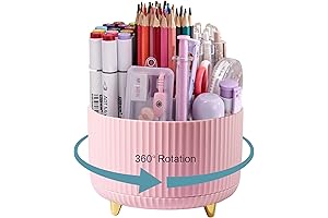 Aesthetic Pink Rotating Pen Holder - 5 Slots | Desk Organizer |...