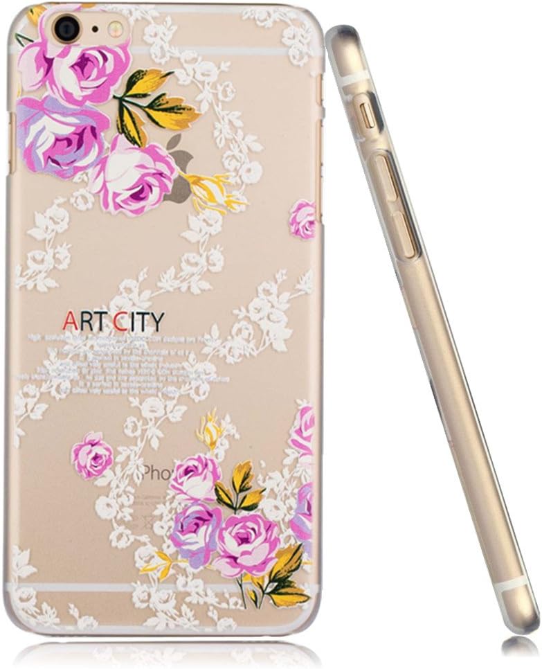 3Cworld iPhone 6s Plus / 6 Plus Case Clear Matte Back Cover Hardshell with Relief Design [5.5'' Hard Plastic] - Retail Packaging - 21 Patterns (flower-white)