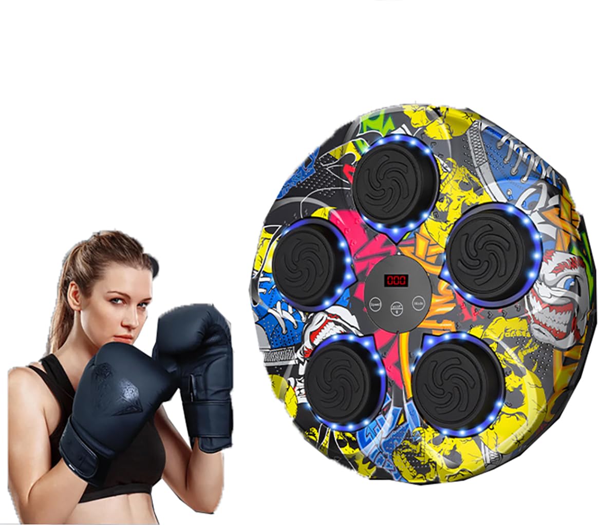 Máquina de boxeo con música de camuflaje inteligente, equipo de boxeo, objetivo musical electrónico para ejercicios montado en la pared, 9 modos de entrenamiento, 9 velocidades ajustables, para niño
