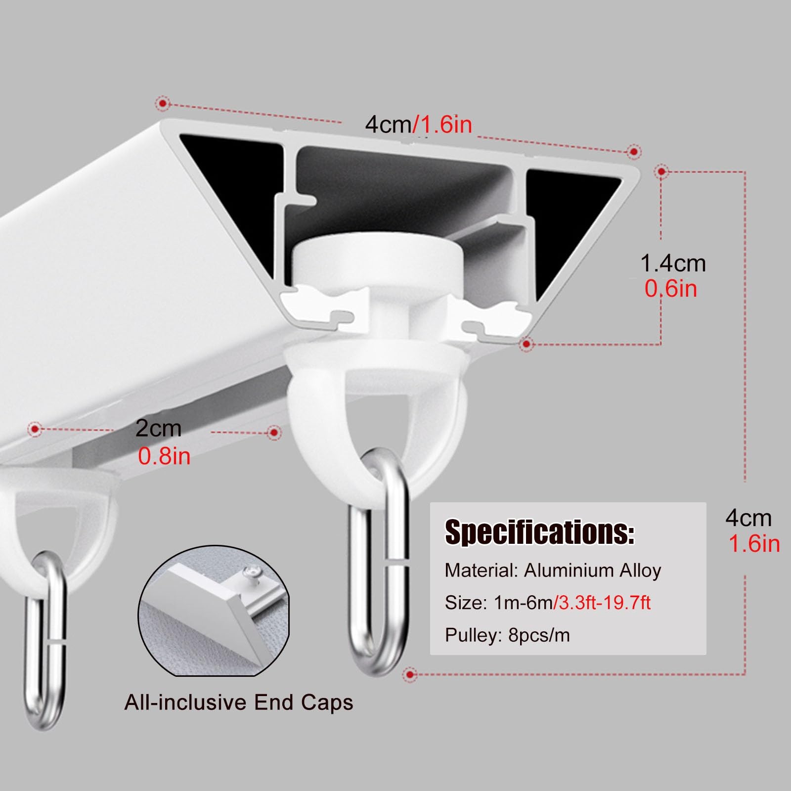 Système Rideaux Surface Blanc - Rail Et Chariot Velcro Facile à Installer