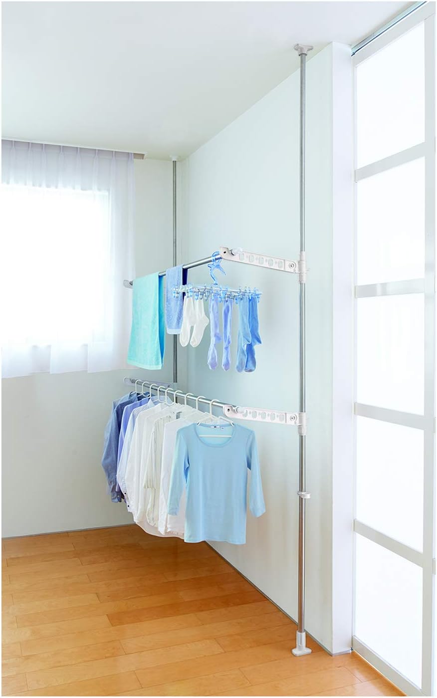 天馬 ネジや釘など使わず簡単に設置できる突っ張り式の物干し 洗濯物干し 組立式 室内用 突っ張り式物干し室内用ロング ホワイト 幅5×奥行46×高さ201-300cm PS-35