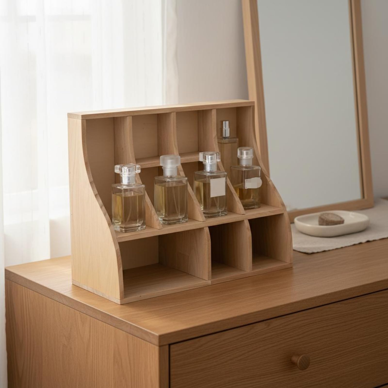 Organizzatore da Scrivania in Legno Divisori Curvi Organizer Scrivania Ripiani Verticale Arredo, Legno Naturale
