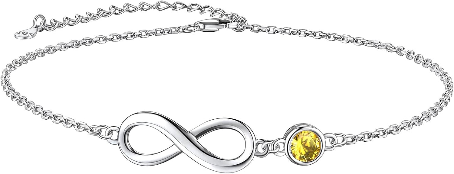 Suplight 925 Stelring Silver Infinity Birthstone Anklet, Dainty Foot Chain Crytal Anklet Bracelets for Women (with Gift Box)