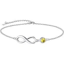 Suplight 925 Stelring Silver Infinity Birthstone Anklet, Dainty Foot Chain Crytal Anklet Bracelets for Women with Gift Box