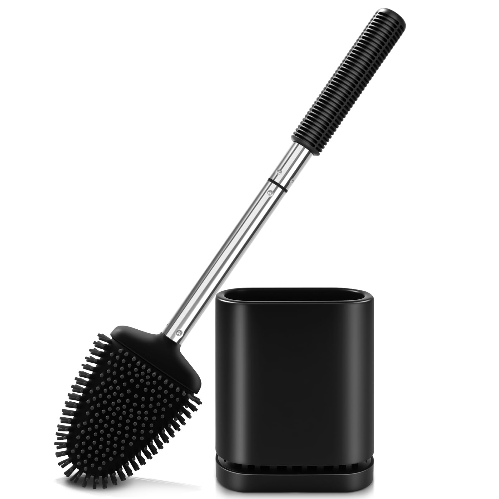 Braoses Flache Toilettenbürste mit Halter, Edelstahl-Silikon-Hocker-Halter-Set mit Wandhalterung für Badezimmer-Gäste-WC (Schwarz)