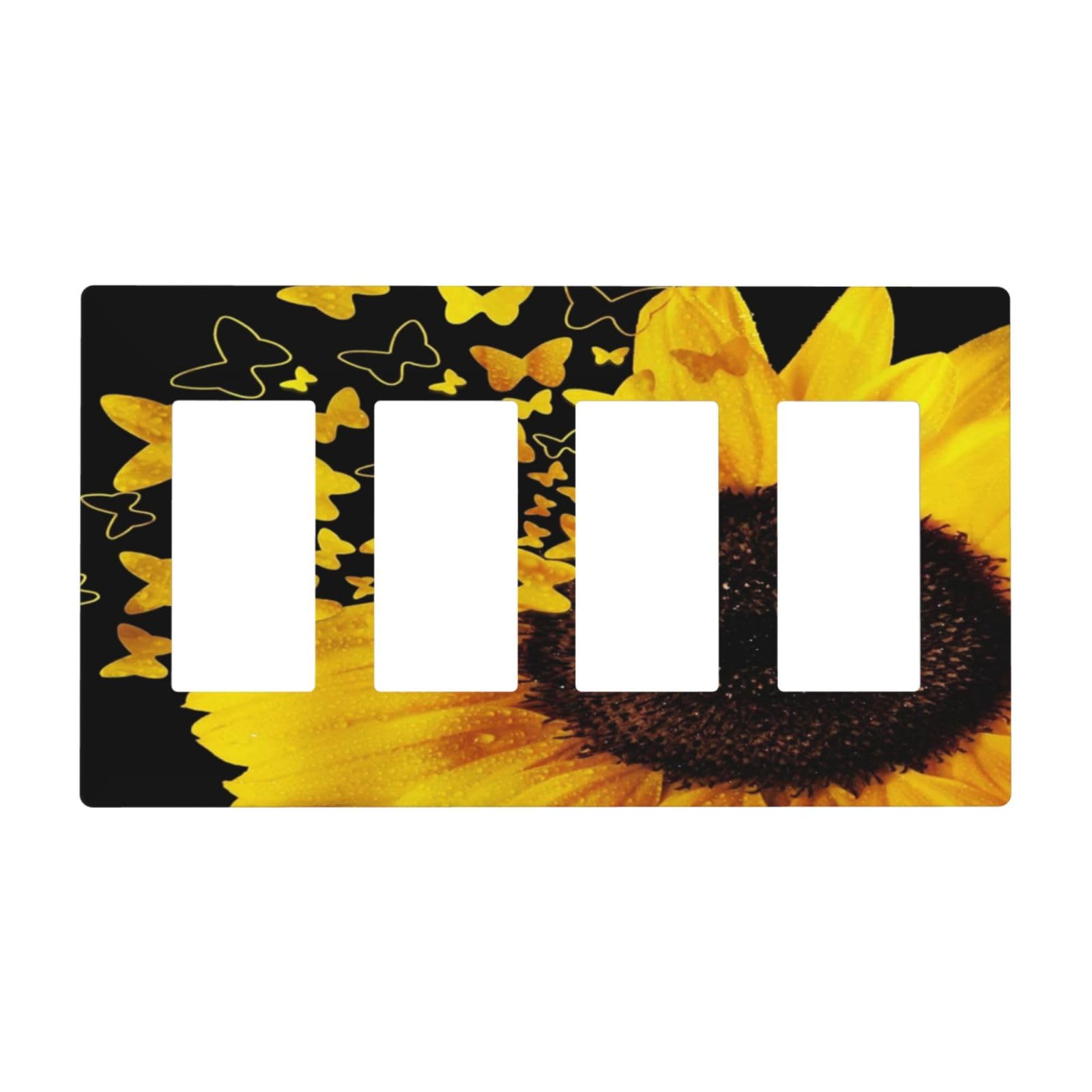 Yellow Gold Butterfly Sunflower Flower 4 Gang Quad Rocker/GFCI/Decorator Outlet Light Switch Cover Plate Electric Faceplate Decorative Switchplate