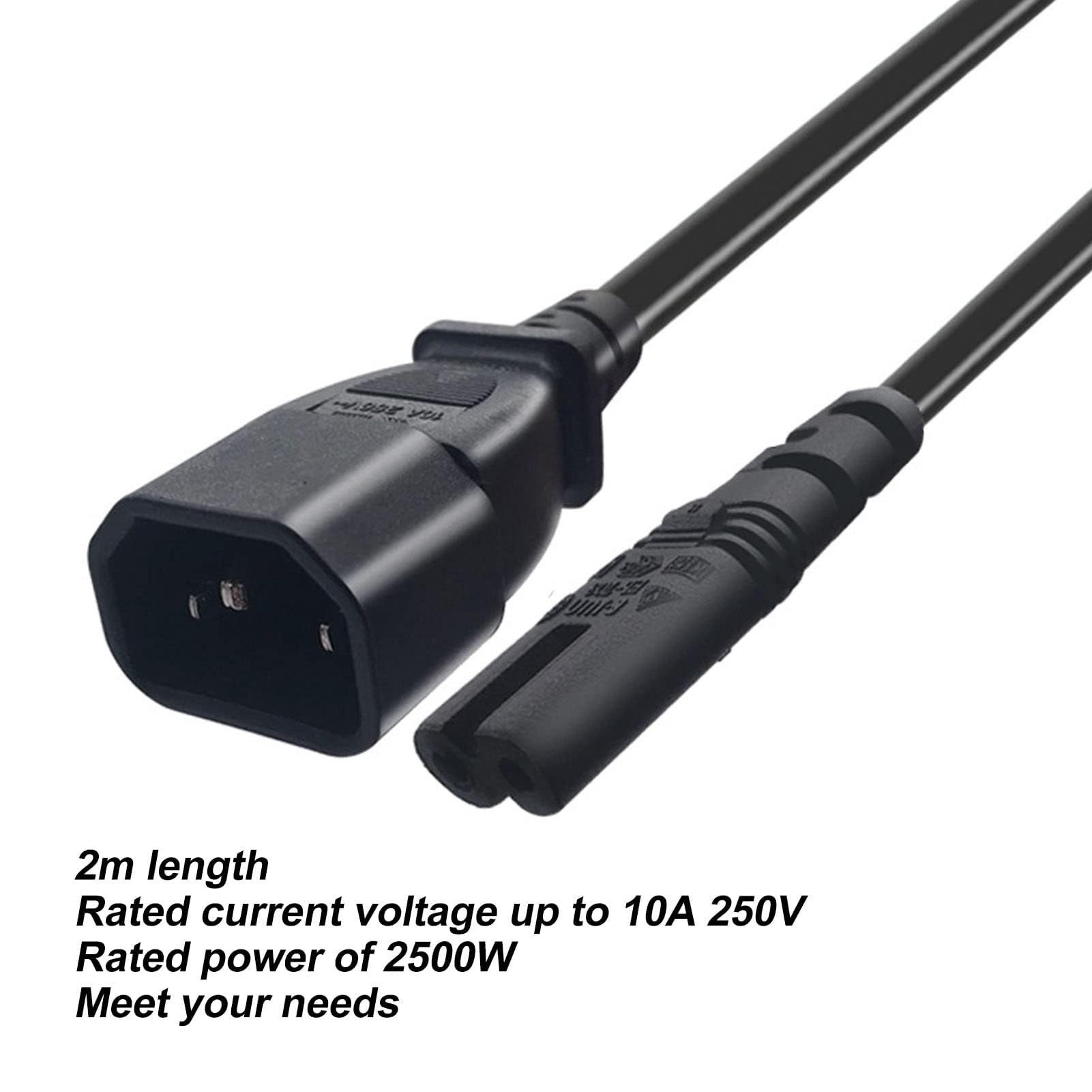 Ejoyous IEC320 C14 na C7, odporny na wysokie temperatury kabel zasilający PVC, wytrzymały, 10 A, 2500 W, do laptopów, monitorów, drukarek, aparatów fotograficznych