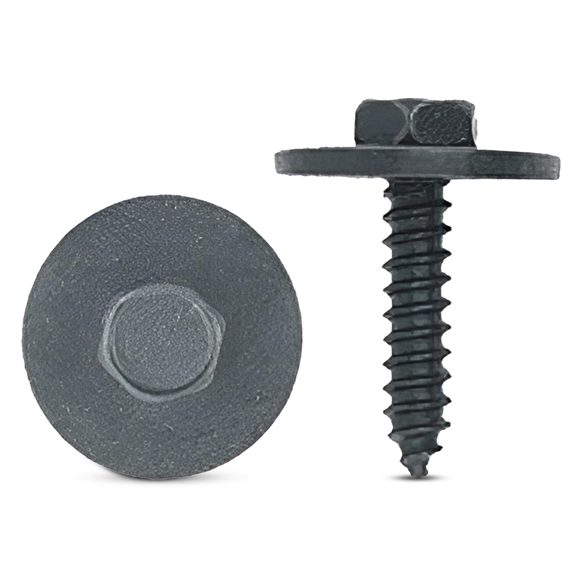 MAIN ST COLLECTIVE 50 Pcs Black Hex Head Trim Screws 4.2-1.41 x 20mm with 17mm O.D. Loose Washer, 7mm Indented Head, Automotive Fasteners for Bumper,