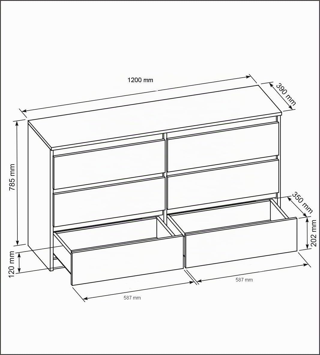 meble masztalerz Cassettiera Camera da Letto con 6 Cassetti - Credenza Soggiorno - Moderna Comò - Cassettiera Alta - Mobiletto con Cassetti - Bianco con Frontale Lucido 120 x 39 x 78,5 cm