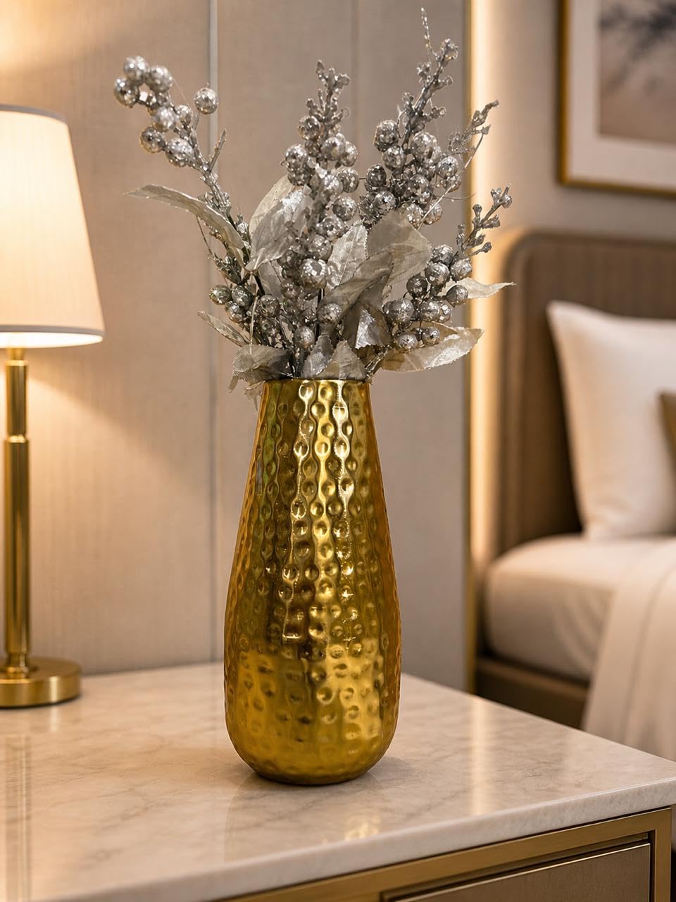 Hammered Metal Flower Vase Decorative Table Vase Modern Home Decor Accent for Living Room Bedroom Office Centerpiece Flower Arrangement 11 Inch Height-image-11