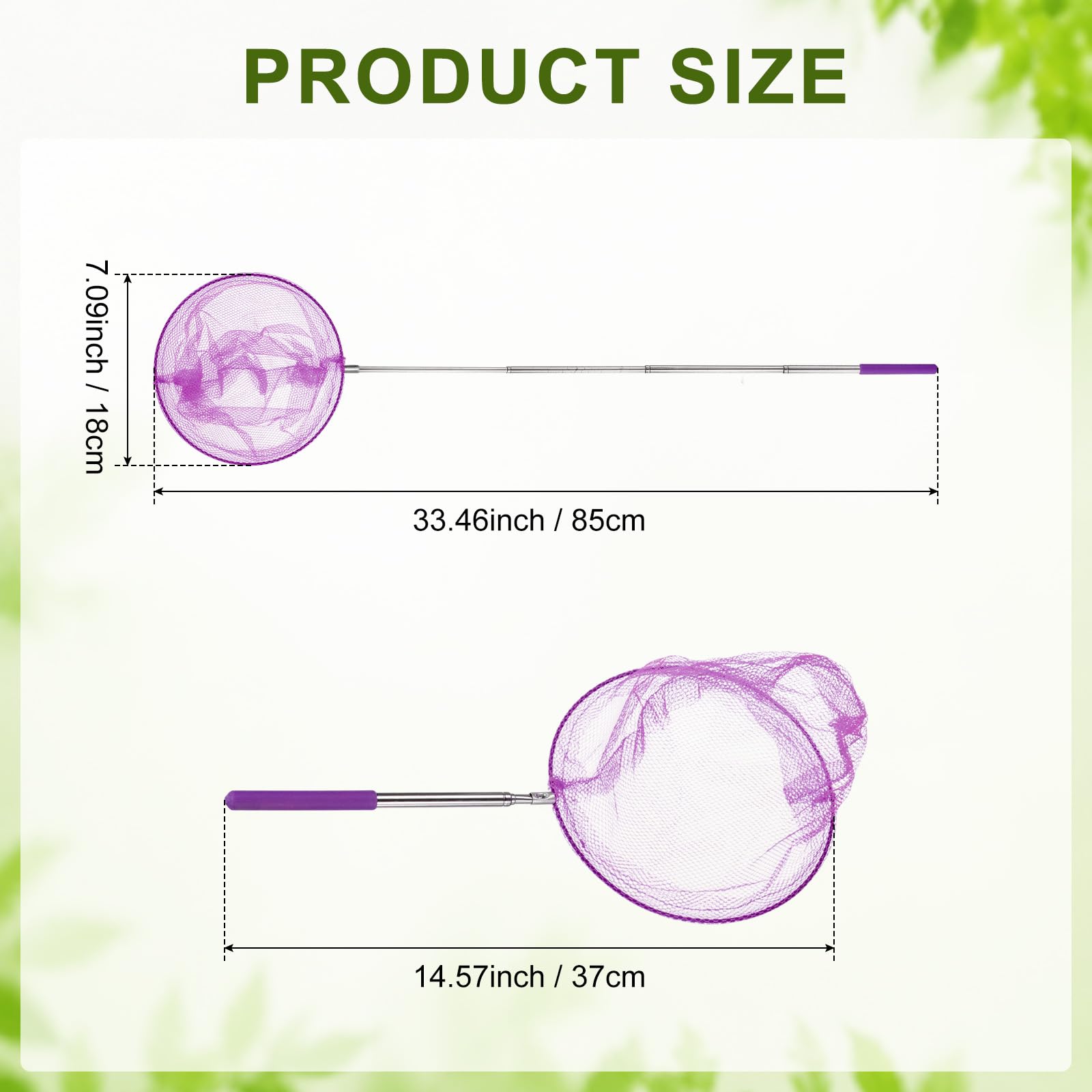 M METERXITY 1 filet de pêche télescopique pour adolescents, extensible de 48 cm avec poignée réglable pour attraper les insectes/petits poissons/crevettes/aquarium/extérieur [violet]