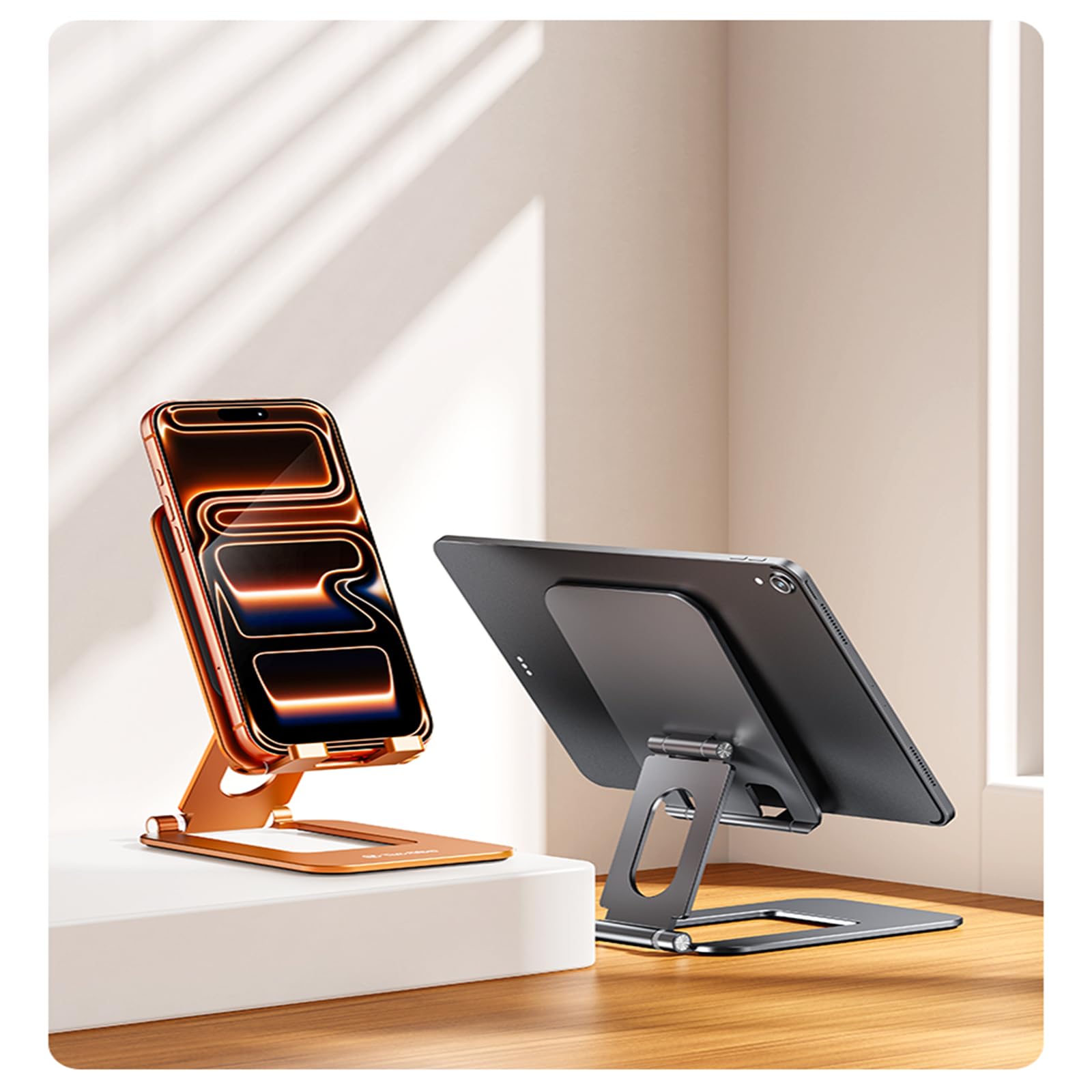 Soporte de teléfono celular de escritorio, soporte plegable de aleación de aluminio para escritorio, soporte portátil ajustable compatible con todos los teléfonos inteligentes y tabletas de 4