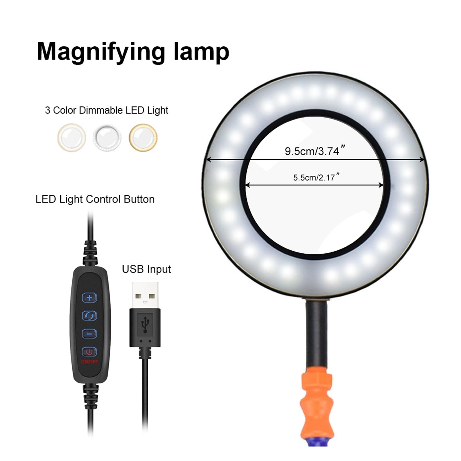 la Tercera Mano Abrazadera de Mesa for soldar de Tercera Mano con Lupa USB 3X, luz LED, 5 uds., Brazos Flexibles, Soporte for PCB, Herramienta de reparación de Soldadura (Color : SN5BK-USB)