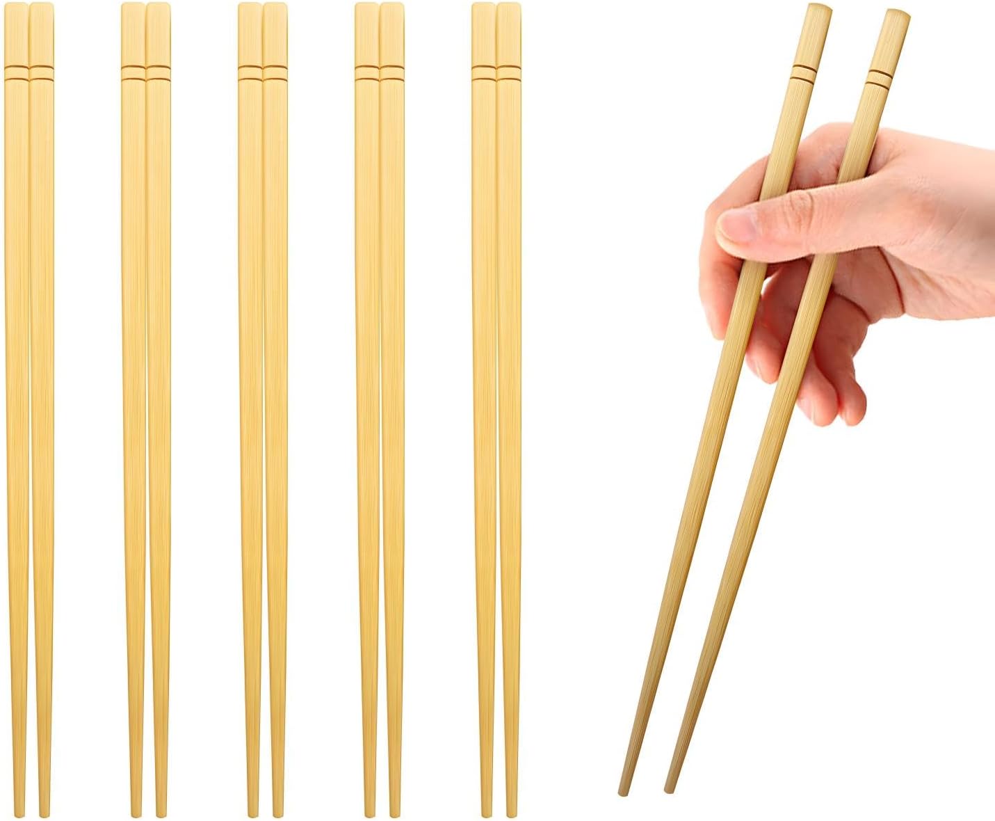 9.5 Inch X 5 Pairs Chopsticks,Reusable,Simplea and Minimalistic Design,More Size Choices 7"/9.5"/12"