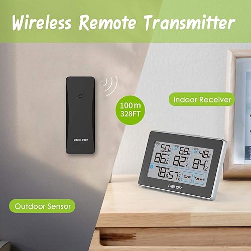 Miniatura 6 de BALDR Estación meteorológica para interiores y exteriores, termómetro inalámbrico, pantalla táctil, estación meteorológica LCD con 3 sensores
