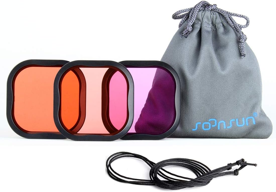 SOONSUN 3-Pack Dive Filter for GoPro Hero 8 Black Official Waterproof Protective Housing - Red, Light Red and Magenta Filter - Enhances Colors for Various Underwater Video and Photography Condition