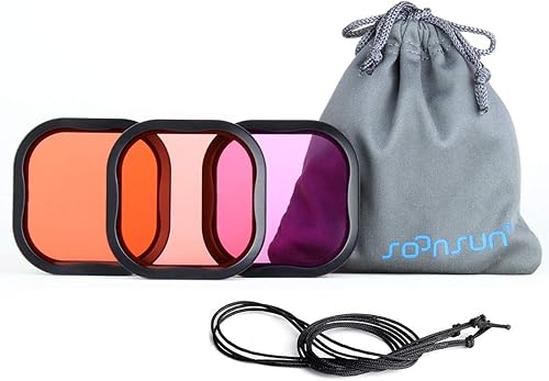 SOONSUN Paquete de 3 filtros de buceo para GoPro Hero 8, 9, 10, 11, carcasa impermeable oficial, color rojo, rojo claro, filtros magenta, mejora los
