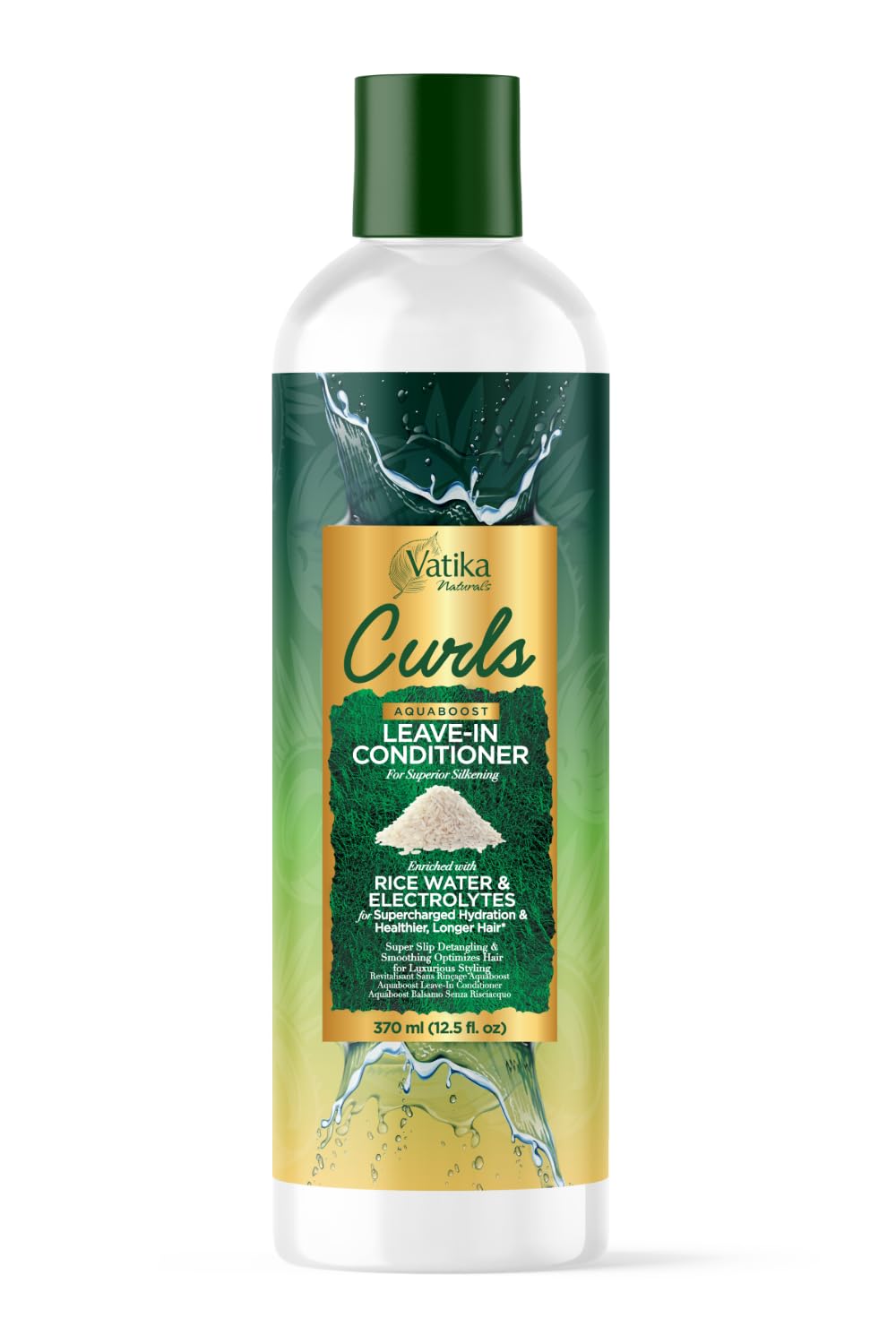 Vatika Naturals Curls AQUABOOST Leave-In Conditioner with Rice Water & Electrolytes – Hydrating, Detangling & Anti-Frizz Hair Treatment for Curly, Wavy & Textured Hair, 370ml