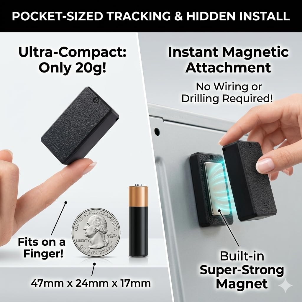 TKMARS Mini Auto 4G GPS Tracker Ohne ABO, Echtzeit Ortung per APP & SMS, Magnetisch, Hohe GPS-Genauigkeit, Bewegungsalarm, Geo-Zaun, Verlauf 6 Monate, SIM Karte Erforderlich für Auto Kinder Gepäck