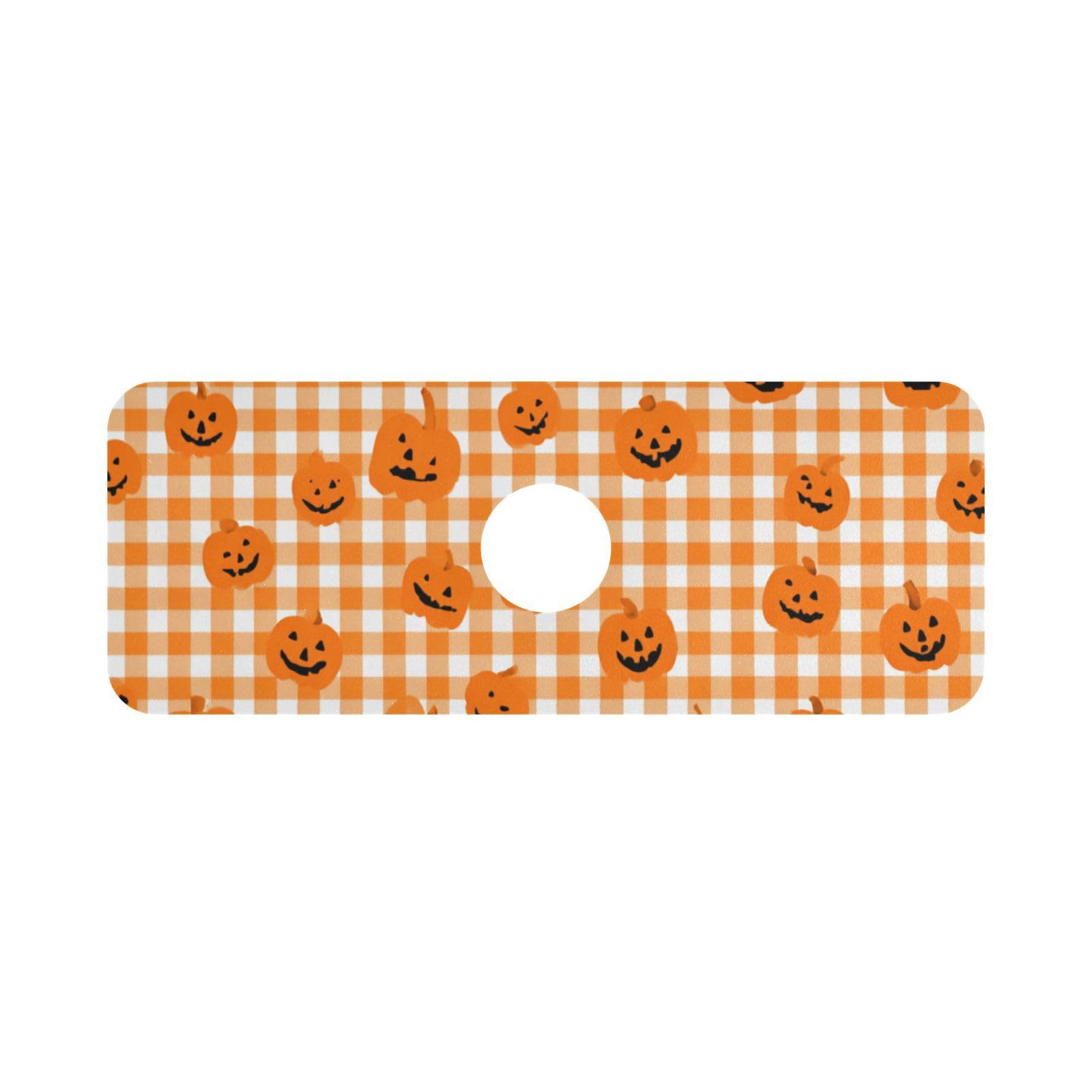 Halloween Orange Plaid Pumpkins Kitchen Sink Splash Guard Faucet Mat Diatomite Absorbent Pad for Bathroom RV 14.7x5.4in 1PCS water
