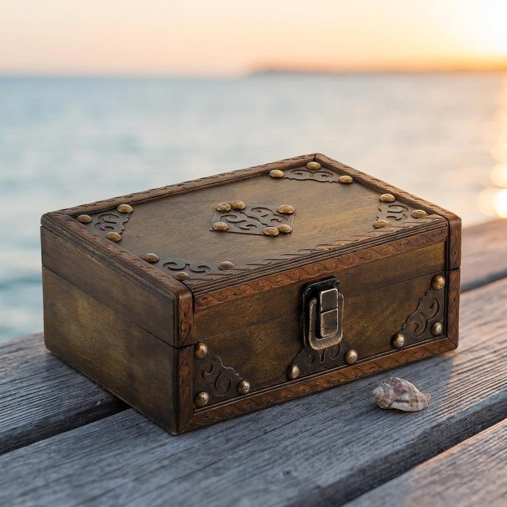 Treasure Chest Mini Keepsake Box with Hinged Lid Brown image 3