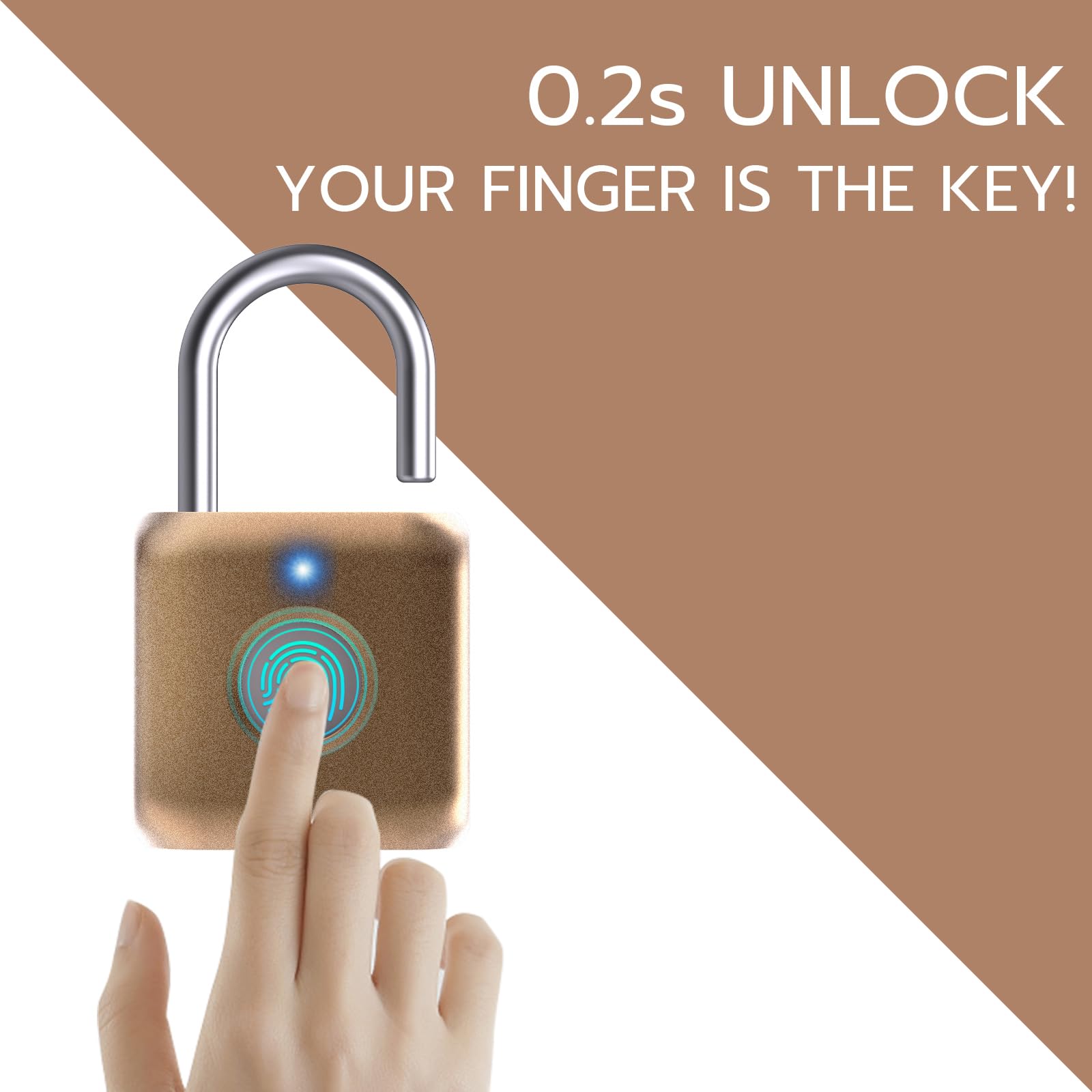 Pothunder Cadenas à empreintes digitales, cadenas intelligent, serrure biométrique en métal sans clé, rechargeable par USB, pour casier de gym, bagages, sac à dos (placer doré)