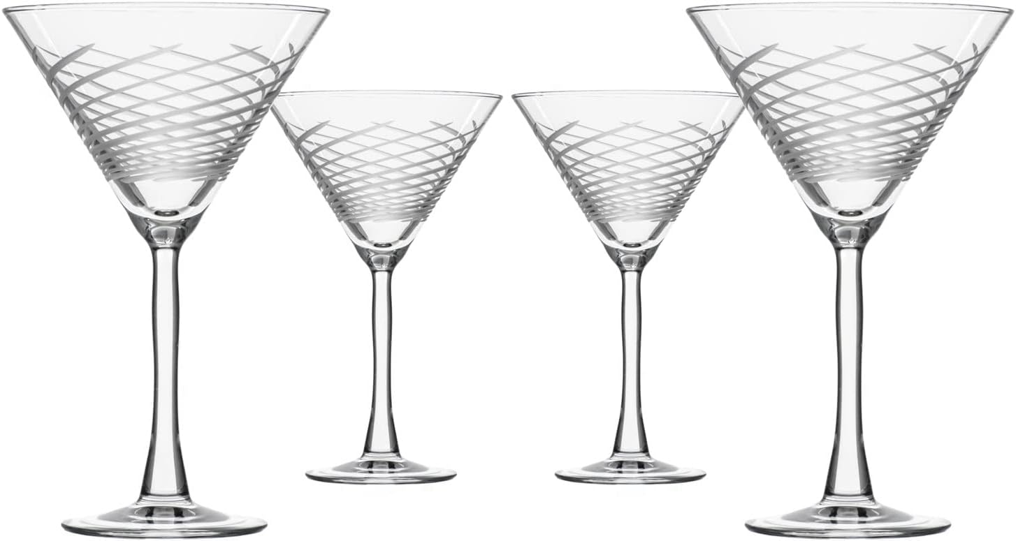 Cyclone 10 Ounce Martini Glasses | Set of 4 Stemmed Cocktail Glasses | Proudly Made in the USA | Large Engraved Martini Glasses | Lead-Free Glass
