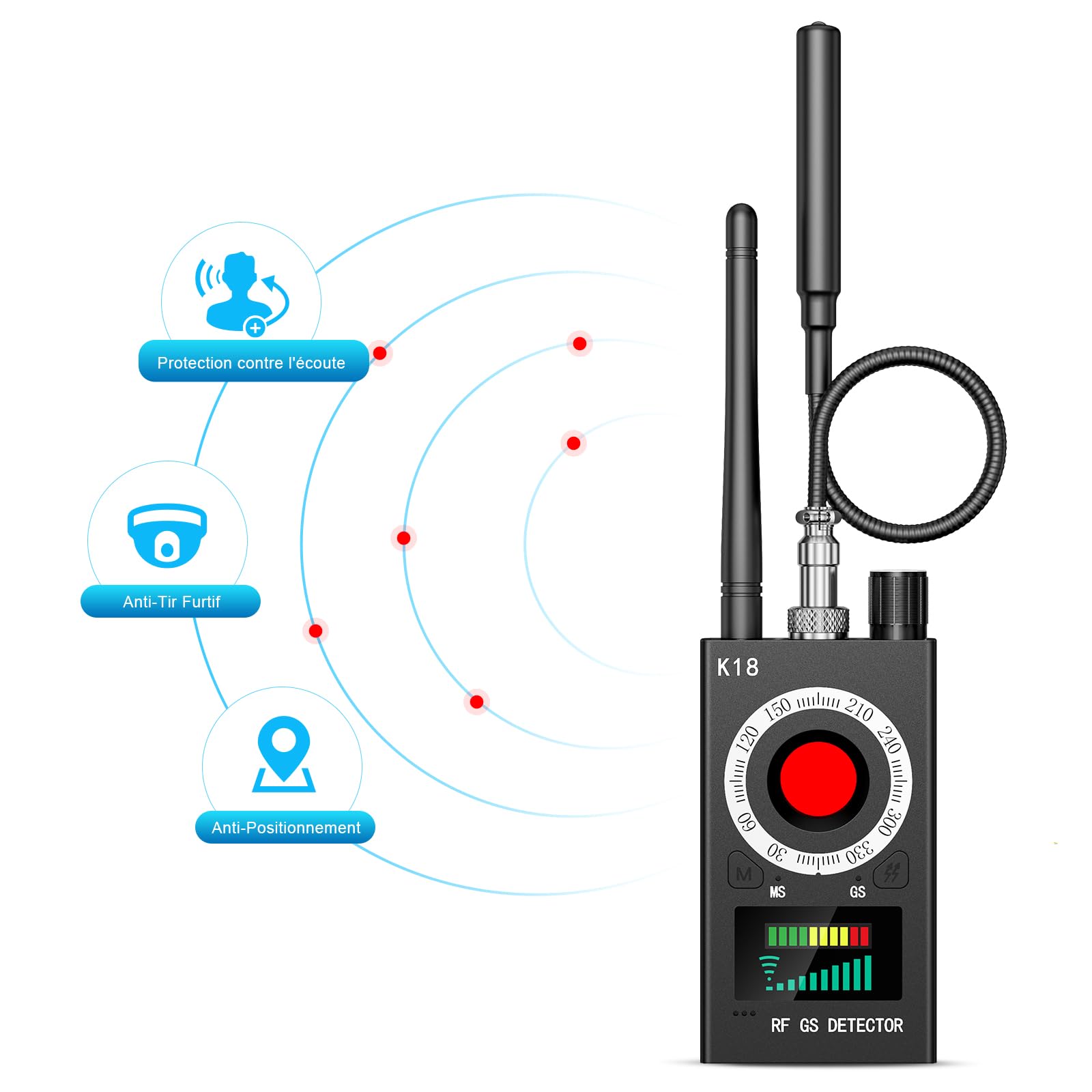 Menborn Détecteur Micro Espion, Détecteur de Micros GPS, Détecteur d'espions, Detecteur de Camera et Micro Espion, Détecteur de Bugs pour pour Bureau à Domicile Hôtel