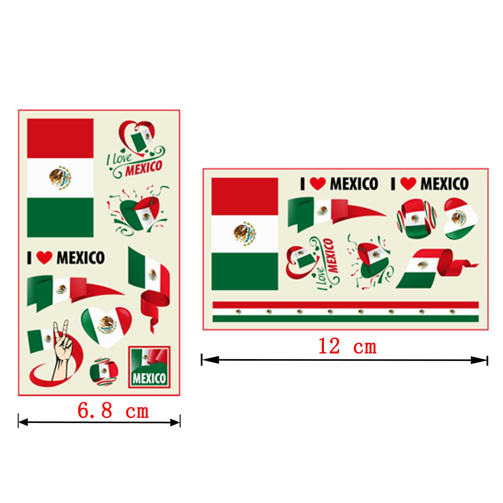 Autousa 30x Temporary Tattoos of Mexico Flag for International Competitions 2024 European Championship Football World Cup Face Waterproof Flags Stickers (30 Sheets) - Image 2