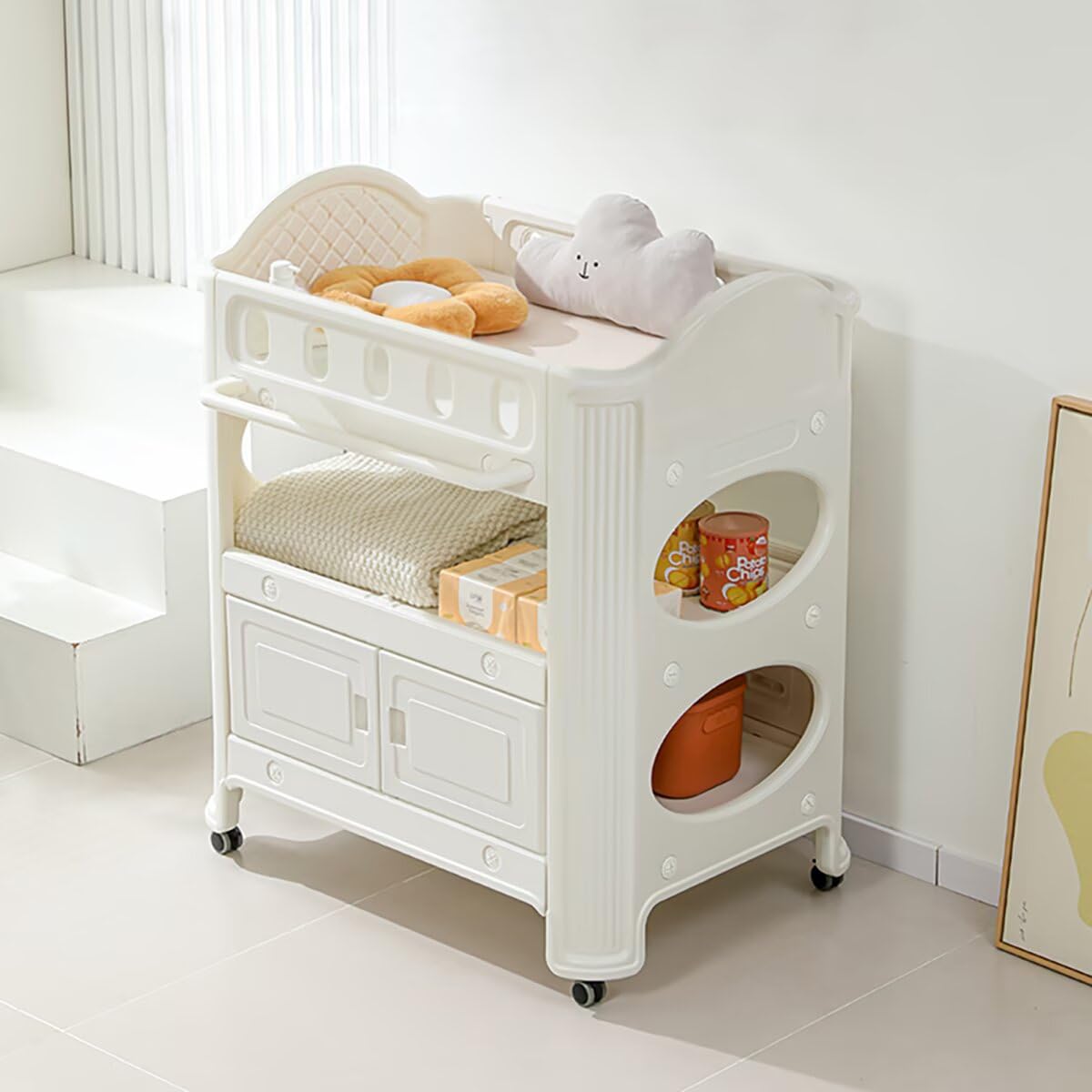 Changing Table Dresser, Plastic Nursery Changer with Removable Safety Belt, Easy-Clean Surface, Sturdy & Sustainable Design