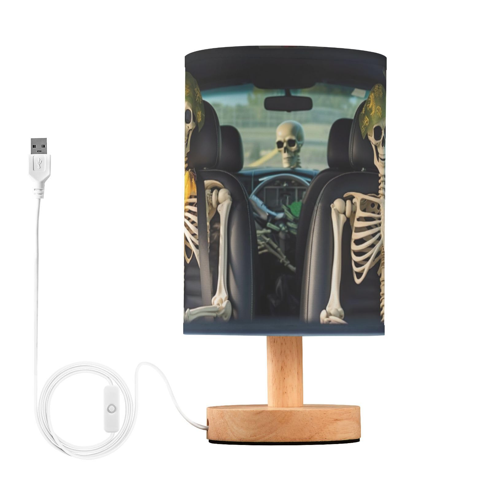 SDMKA Skeleton Driver Pattern Bedside Table Lamp for Bedroom, Minimalist Nightstand Lamp with Round Fabric Shade for Living Room, Office, No Bulb Required