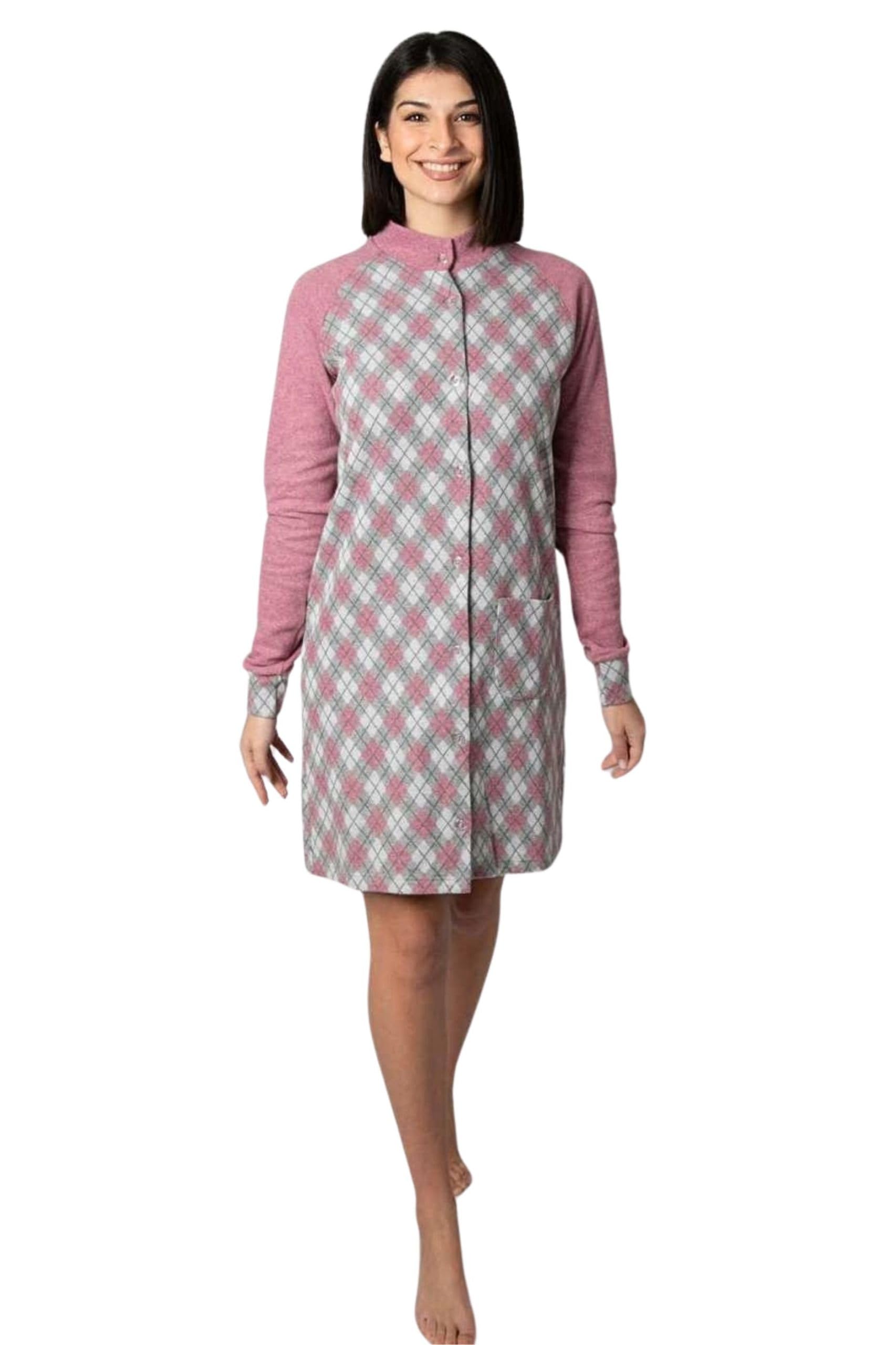 Leo Corsetteria Pyjama pour femme polaire chaude jeune hiver col haut avec boutons avec poignets fantaisie skieuse neige losanges