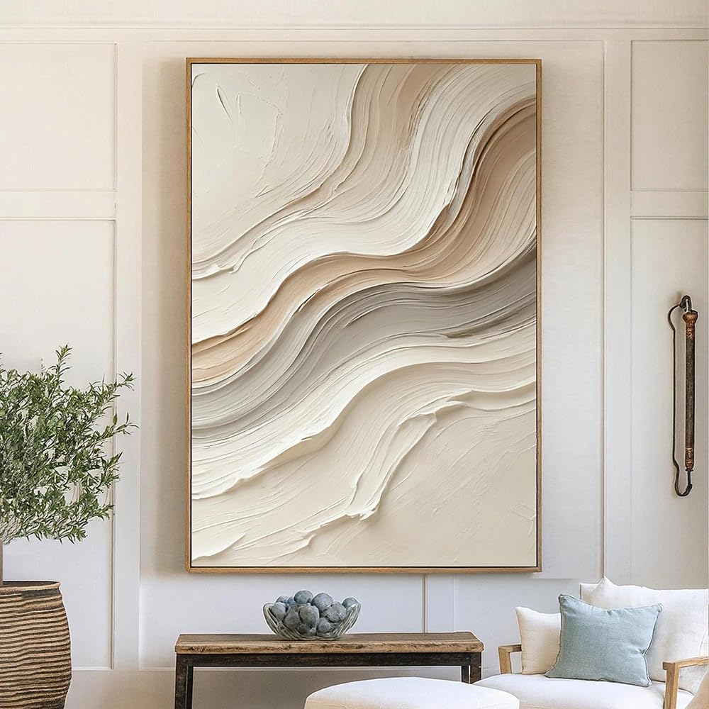 LMYSXAOZ Neutral Abstract Painting On Canvas Prints Beige Waves Wall Art, Minimalist Modern Decor For Living Room Home Decoration(60x80CM/Frameless)