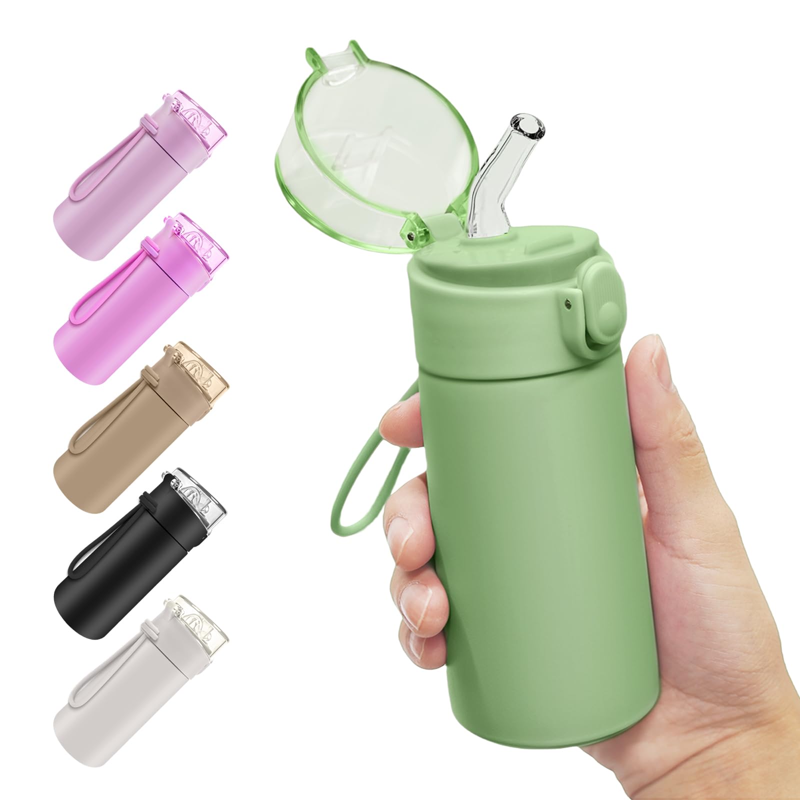 AMFUN 150ml Stainless Steel Insulated Water Bottles, Double Wall Vacuum Small Flask, Water Bottle with Straw, Leakproof Drinks Bottle with Carry Handle for Hot&Cold Drinks (Green)