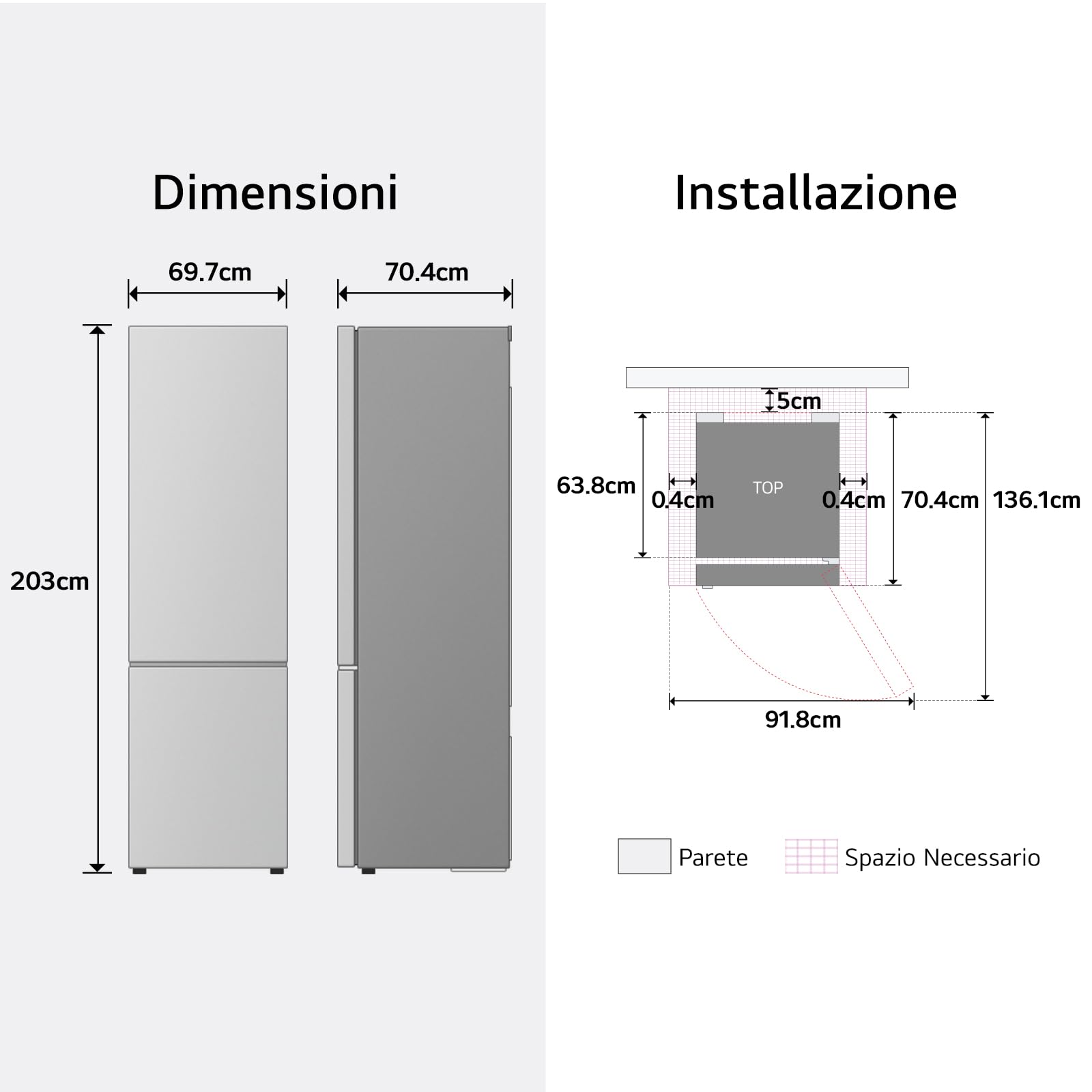 LG GBBW322DPY Frigorifero Combinato Fit & Max Larghezza 70cm, Classe C, Raffreddamento Intelligente con AI Fresh,Fresh Converter, Total No Frost e Metal Fresh, Door Cooling, 465L, Wi-Fi, Prime Silver