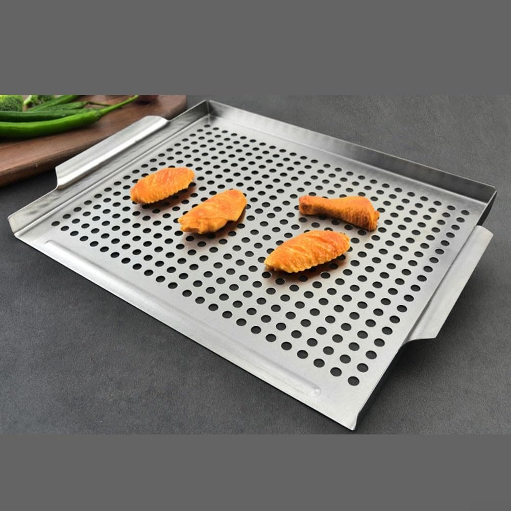 Griglia in acciaio inossidabile, vassoio perforato per barbecue con drenaggio del grasso per piccoli alimenti, cestino per grigliare verdure, accessorio elettrico per griglia a carbone per pentole da